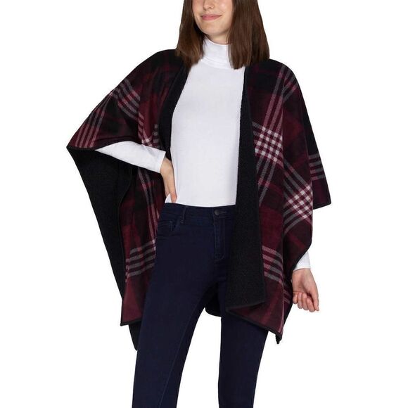 Ike Behar Ladies Reversible Poncho Style Wrap with High Pile Fleece - Picture 3 of 16